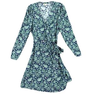 Boden Wrap Dress Womens Size 6 Deep Sea Paisley Terrace Long Sleeve Mini